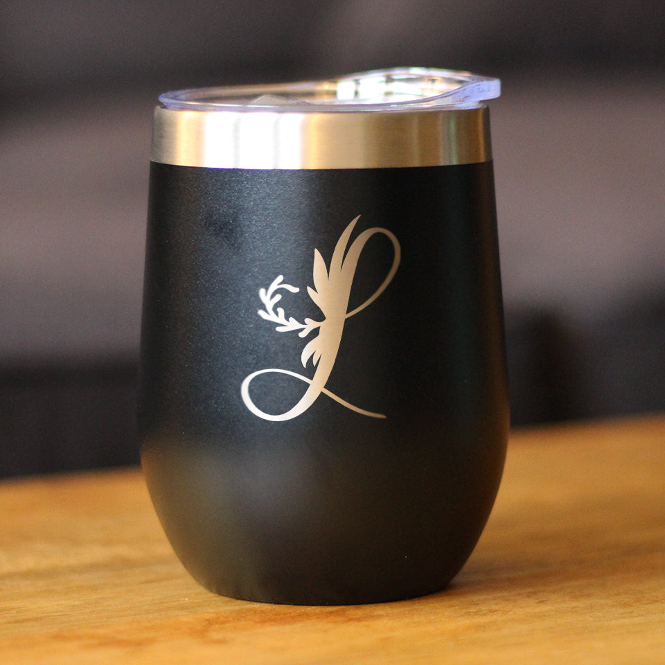 Monogram Floral Initial Letter L - Wine Tumbler