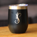 Monogram Floral Initial Letter S - Wine Tumbler