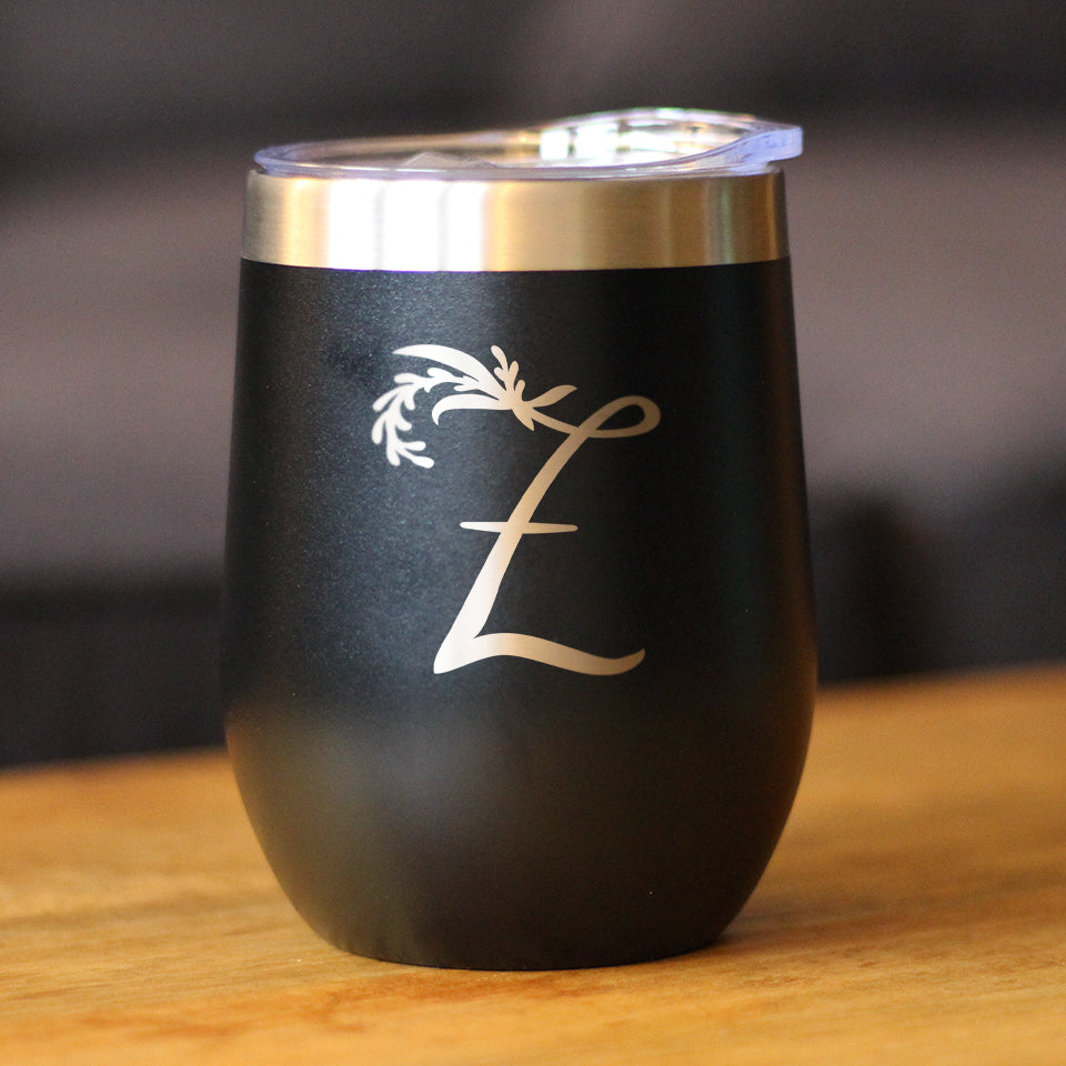 Monogram Floral Initial Letter Z - Wine Tumbler