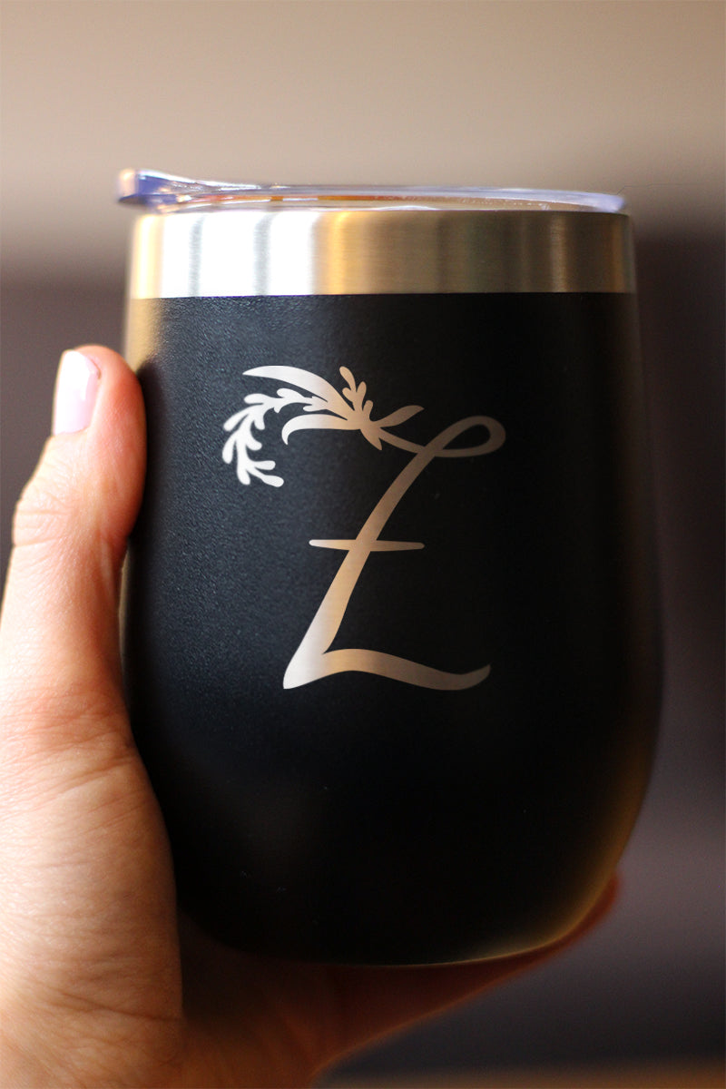 Monogram Floral Initial Letter Z - Wine Tumbler