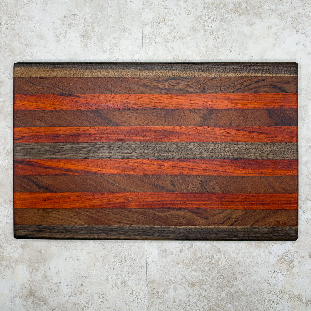 Handcrafted Walnut, Padauk & Rosewood Cutting Board | 16" x 10"