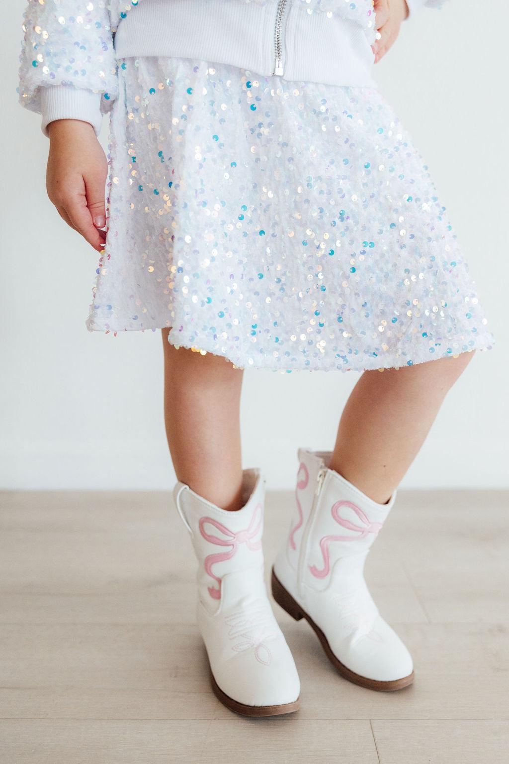 White Velvet Sequin Twirl Skort