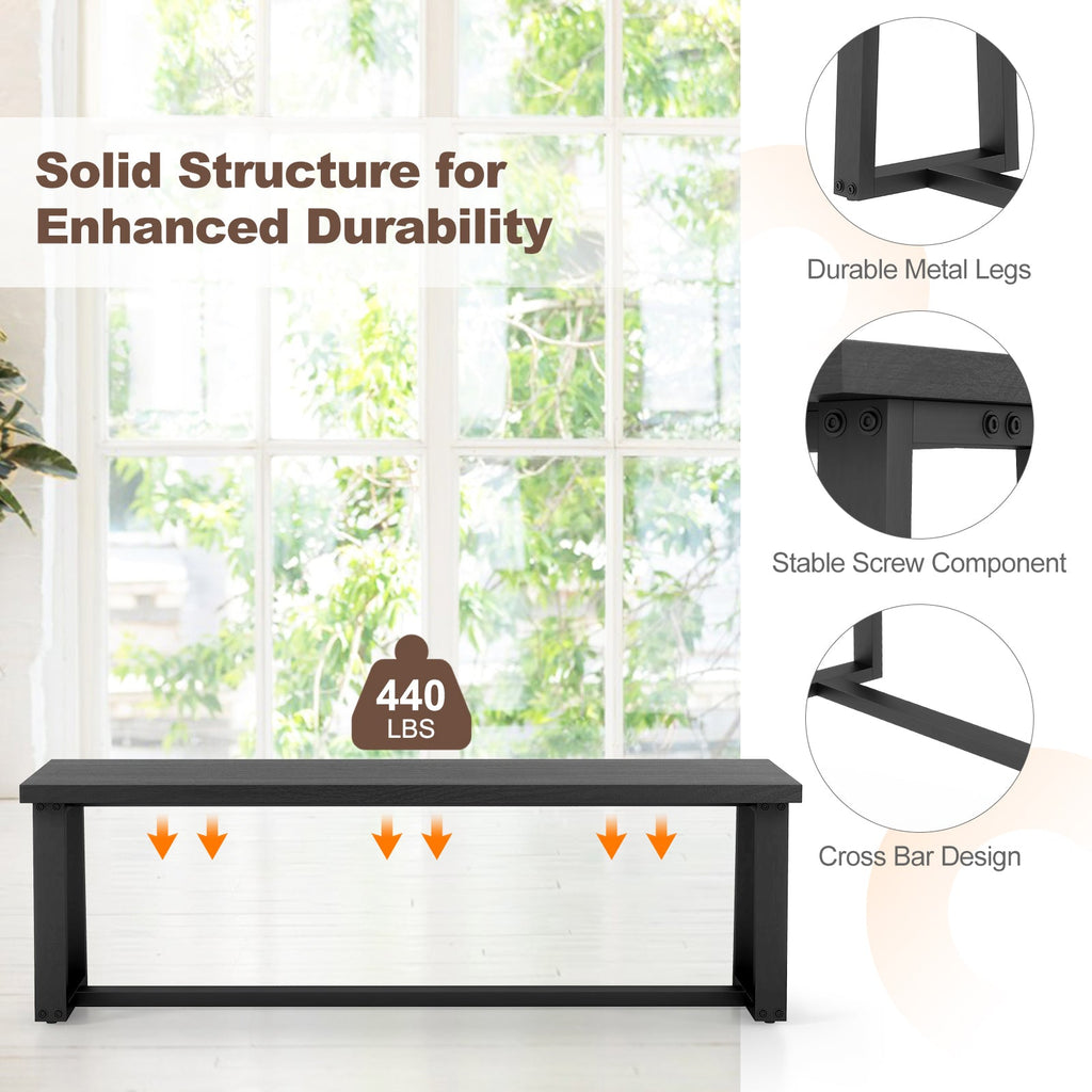Wood Dining Bench with Metal Frame and Adjustable Footpads