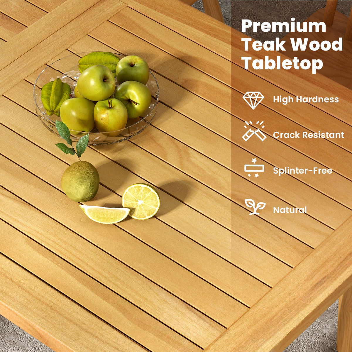Indoor Outdoor Teak Wood Slatted Tabletop Panel Board Split in 2 Square