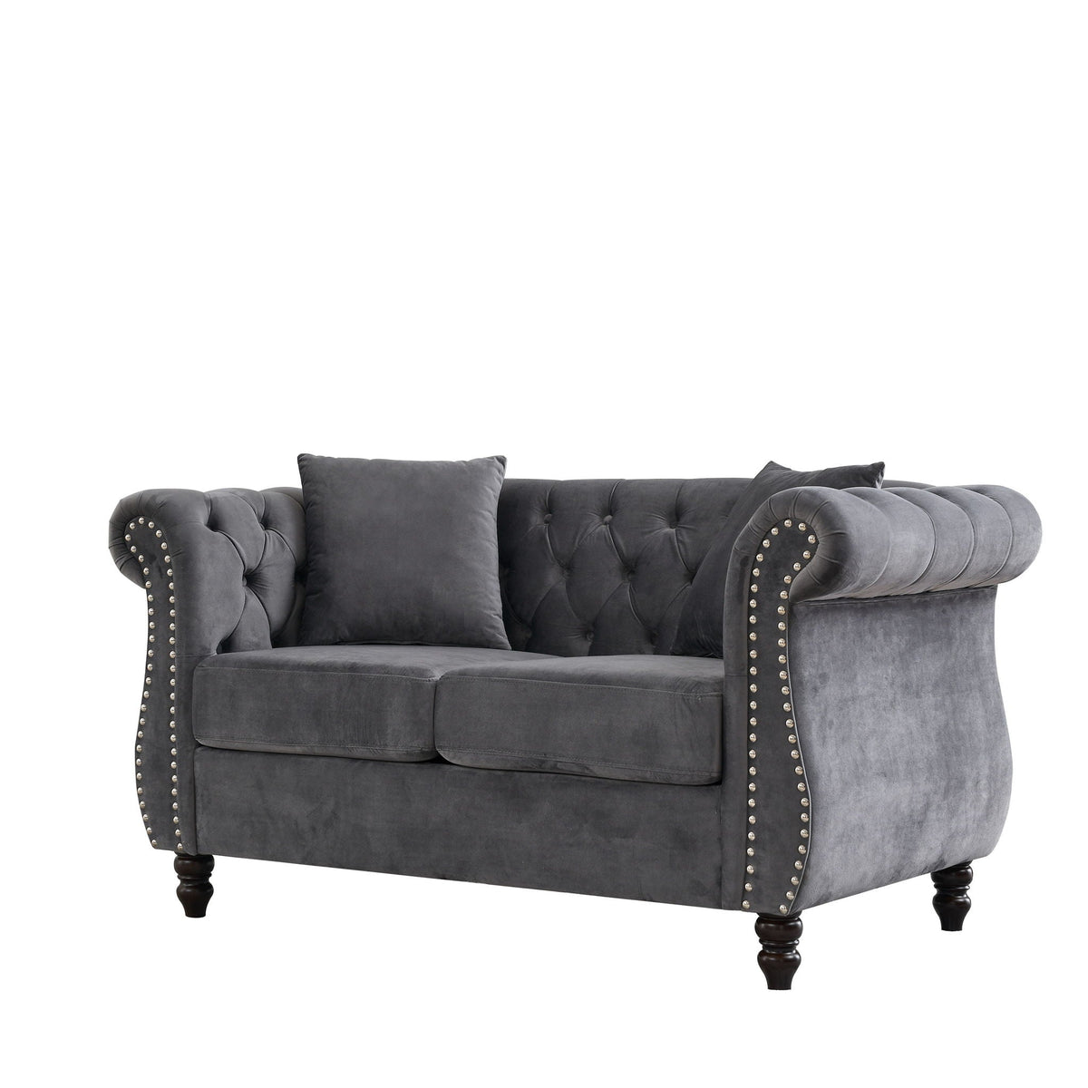 Chesterfield Sofa with Rolled Arms and Nailhead Trim – Solid Wood Frame