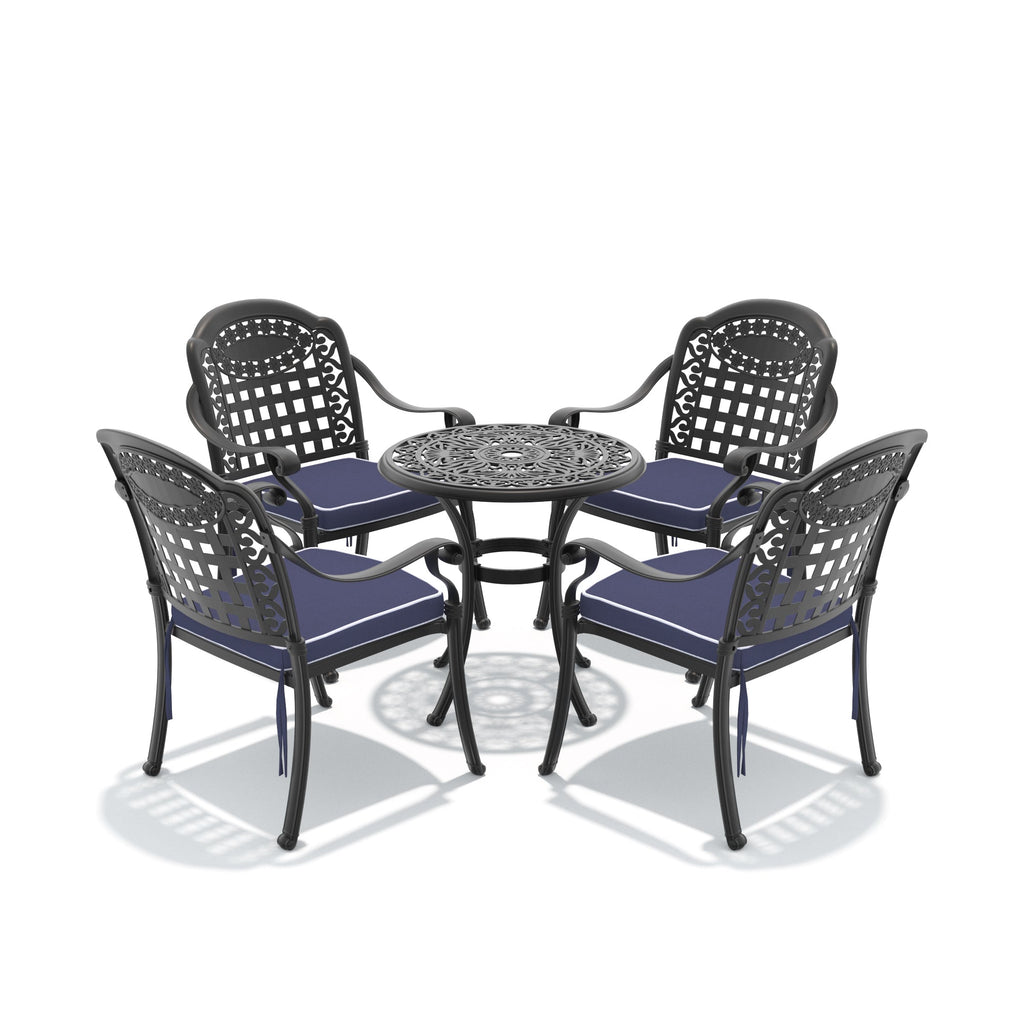 Cast Aluminum Patio Furniture Set with Cushions - Black, 5-Piece