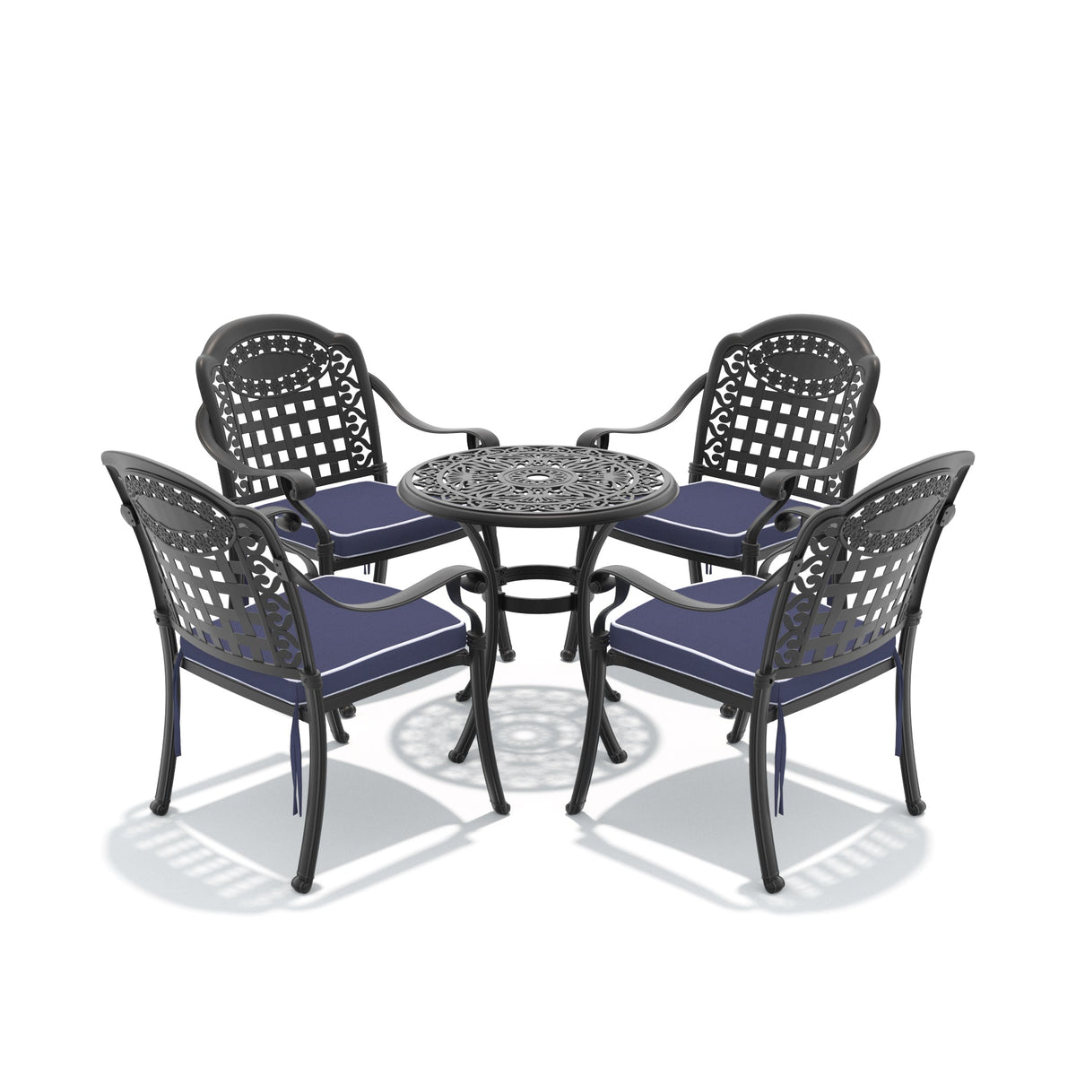 Cast Aluminum Patio Furniture Set with Cushions - Black, 5-Piece