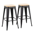 Contemporary Barstool Set of 2 with Stackable Design - Black or White