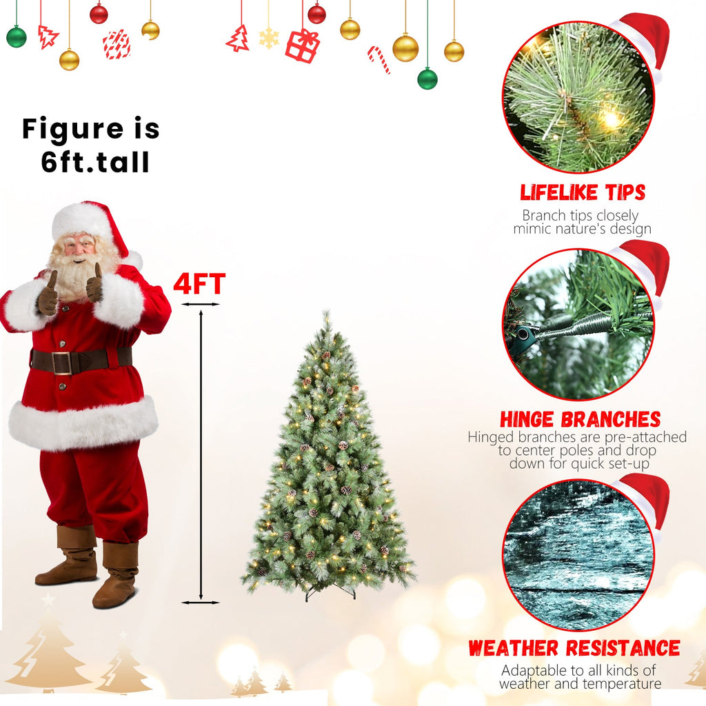 8FT Christmas Tree with 550 Warm Lights - PVC Realistic Holiday Tree