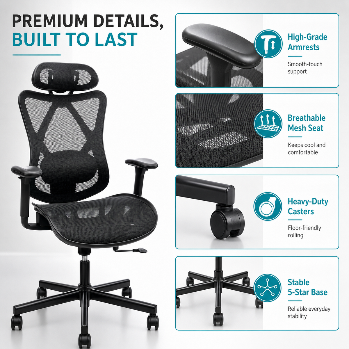 Ergonomic Office Chair with Adjustable Lumbar Support - Mesh High Back