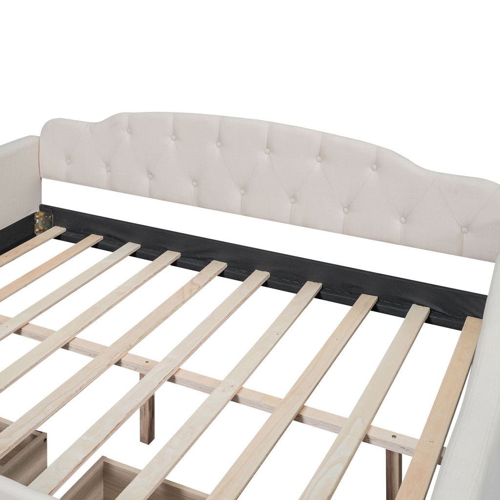 Upholstered Tufted Daybed with Storage Options - Beige