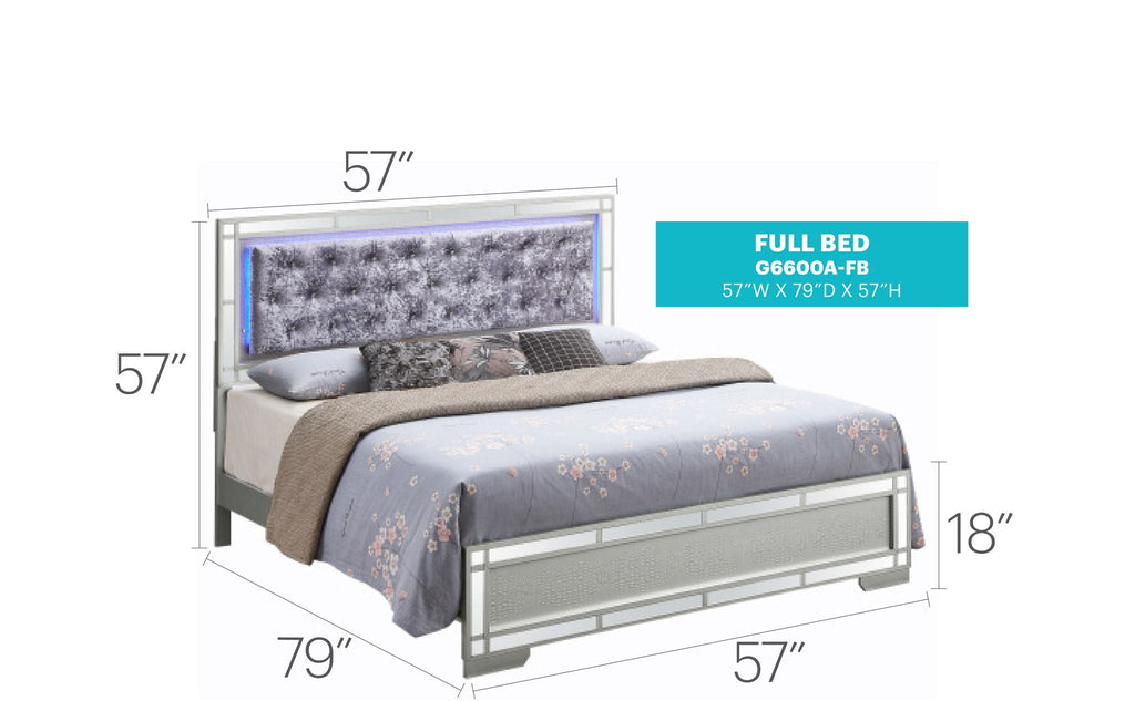 Pearl Silver Upholstered Bed with LED Headboard - Madison