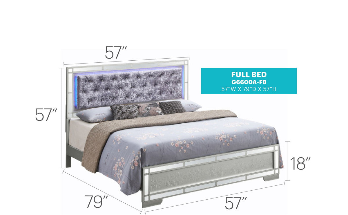Pearl Silver Upholstered Bed with LED Headboard - Madison