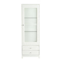Modern Upholstered Glass Display Cabinet with Adjustable LED Light - White