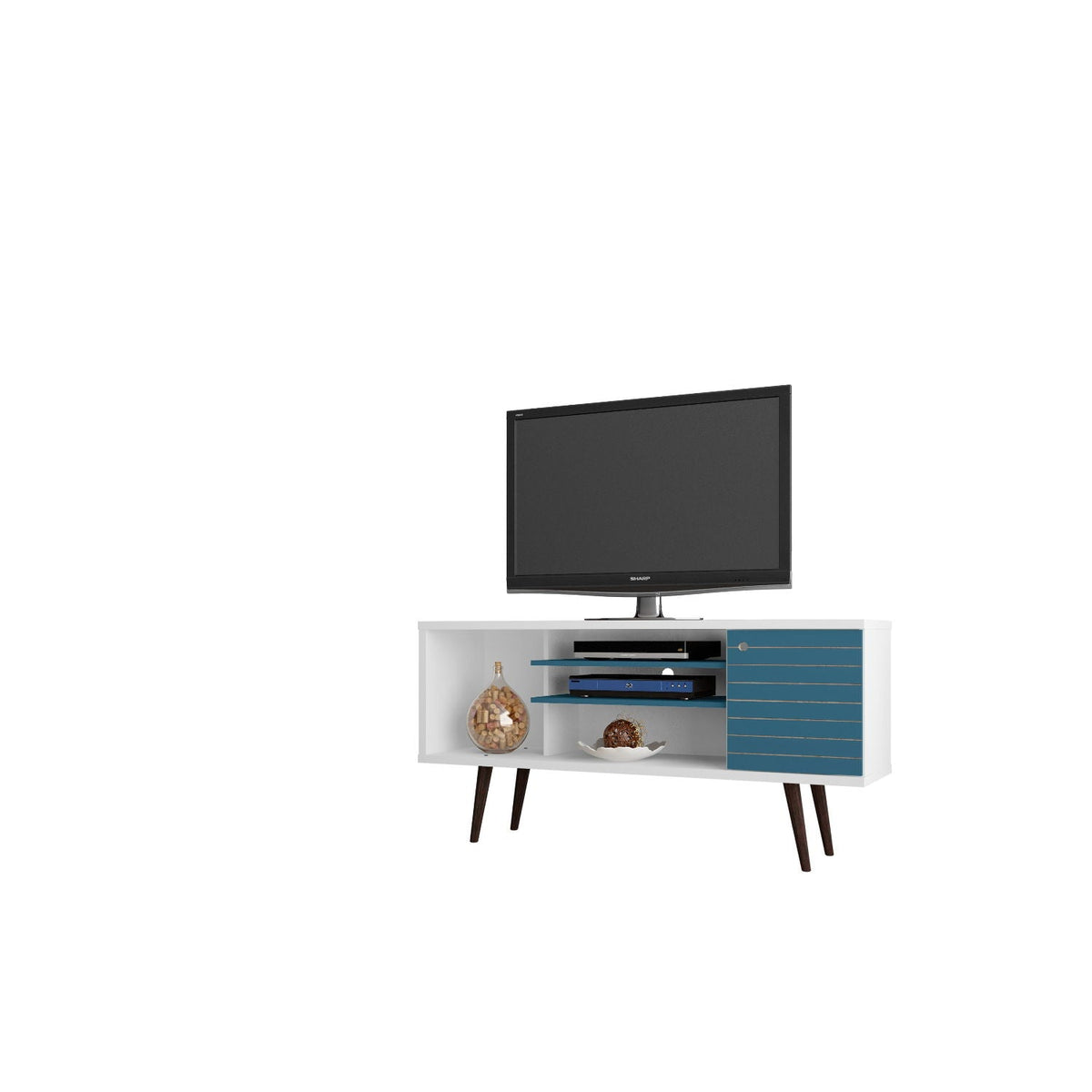 Smart Storage TV Stand with Solid Wood Legs - Multiple Colors