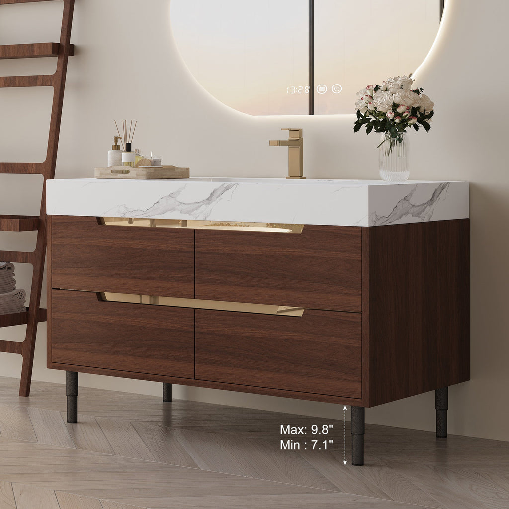 Farmhouse Sintered Stone Bathroom Vanity with Undermount Sink - Walnut, White