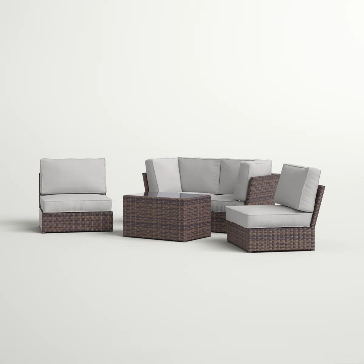 Modern Patio Rattan Sectional Set with Cushions - Multiple Colors