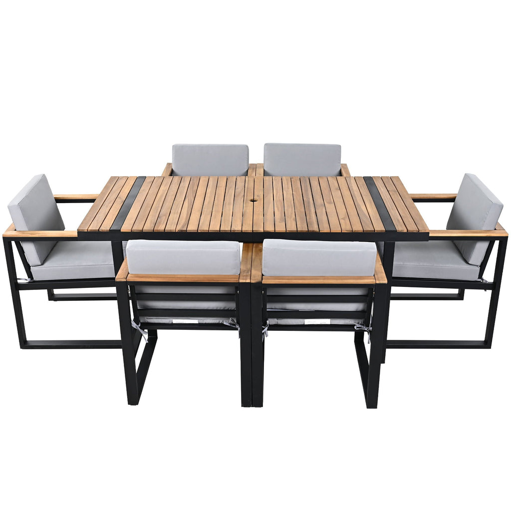 7 Piece Outdoor Dining Set with Removable Cushions - Gray or Beige