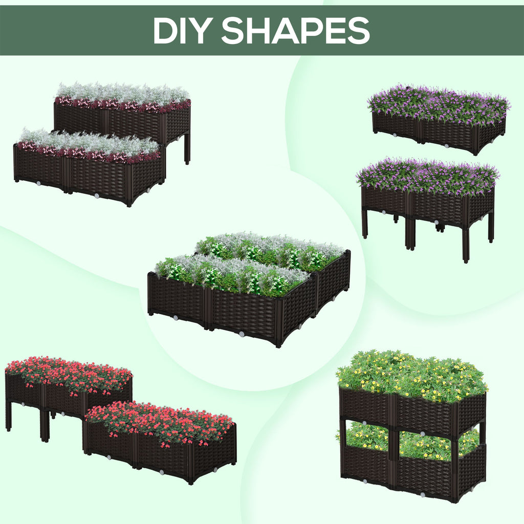 4 Piece Raised Garden Bed with Legs - Self-Watering Planter, Modular, Plastic
