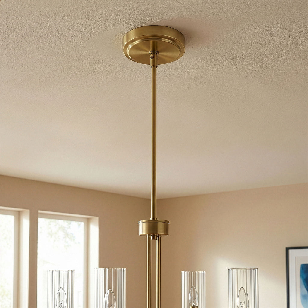 Enigma 4 Lights Chandelier With Clear Ribbed Satin - Antique Brass
