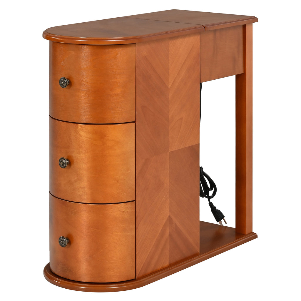 Modern End Table with Hidden Cup Holder and Charging Station - Walnut