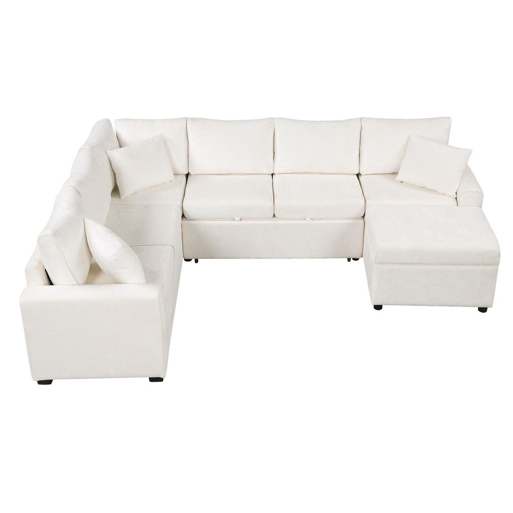 Sleeper Sectional Sofa with Storage Ottoman and USB Charging - White or Dark Gray