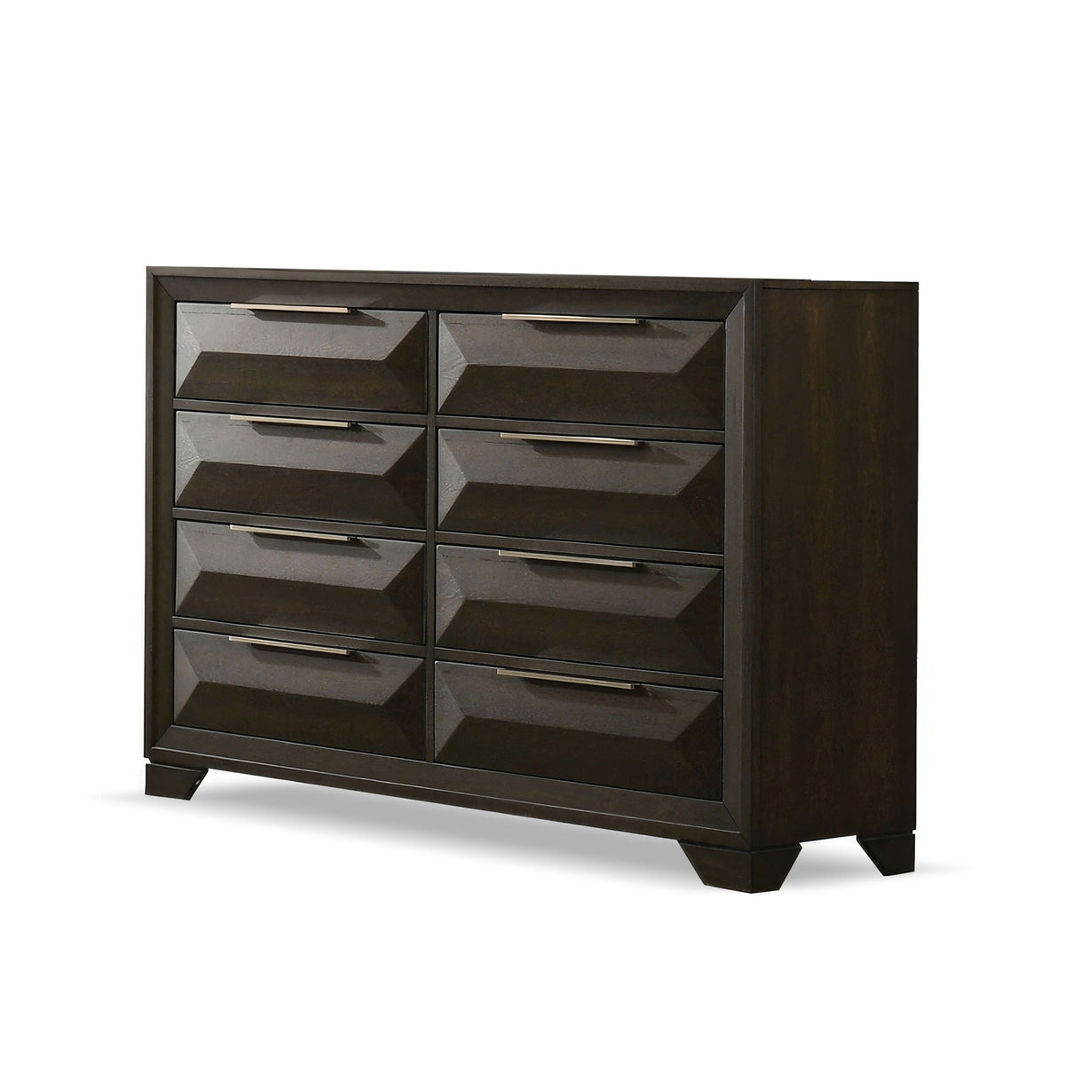 Espresso Dresser & Mirror with 8 Drawers and Beveled Bracket Feet