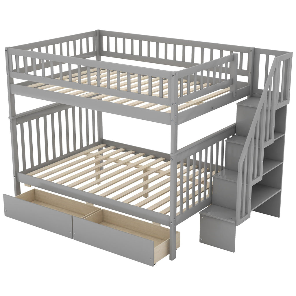 Bunk Bed with Staircase and Storage Options - Dark Gray or White