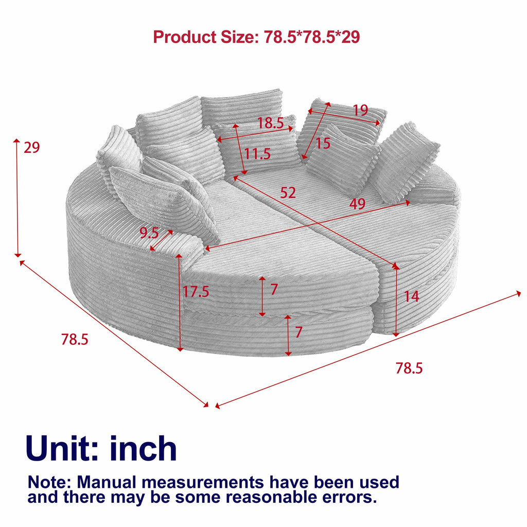 Round Oversized Sofa Bed with 5 Throw Pillows - Corduroy