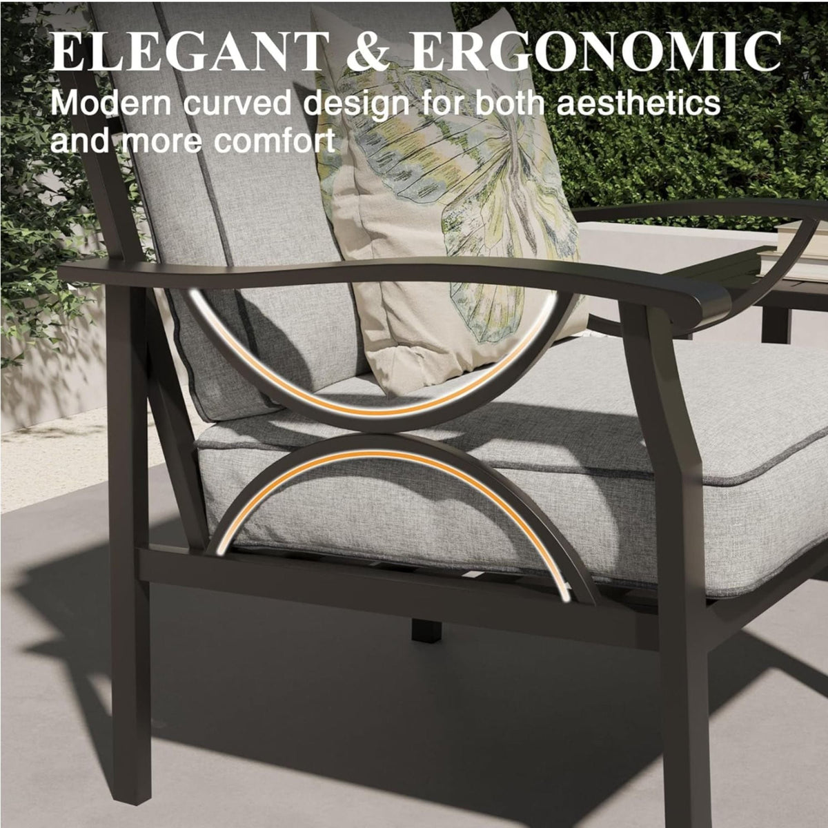 All-Weather Armchairs with Cushions, Modern Sculptural Design – Beige or Dark Gray