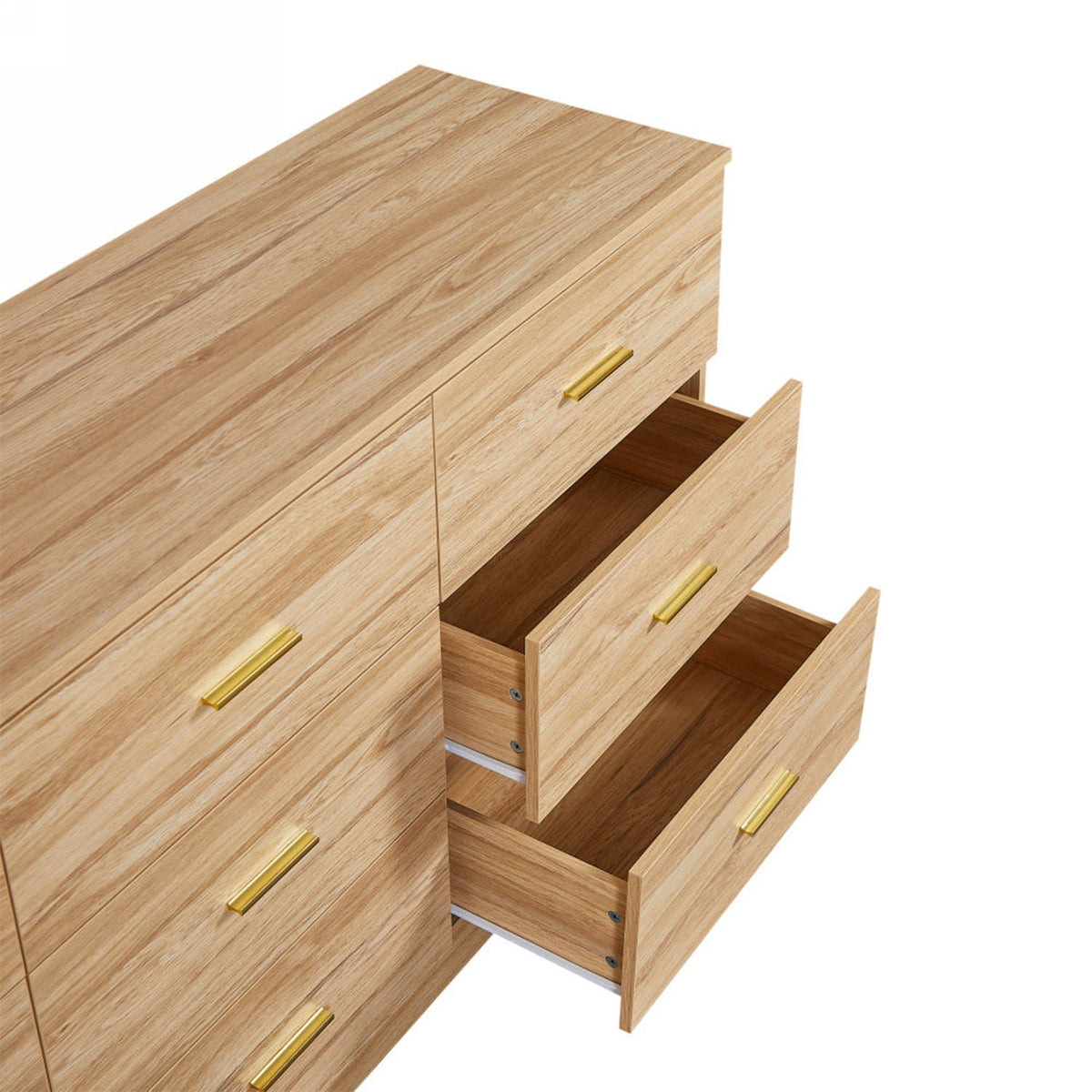 9 Drawer Dresser with Ample Storage - Light Brown, Black, White