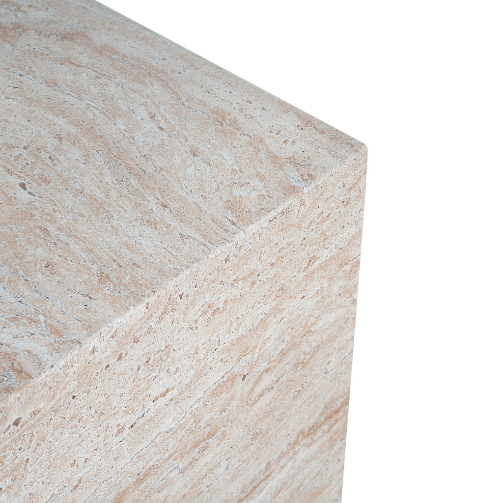 Square Lightweight Side Table with Travertine Finish - Gray or Beige