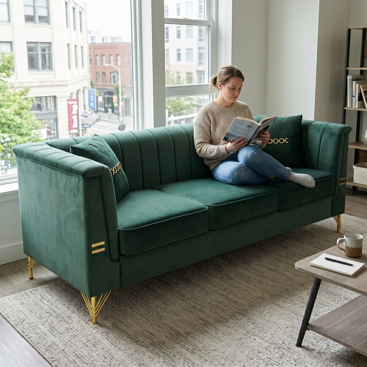 Velvet Sofa with Durable Construction - Gray