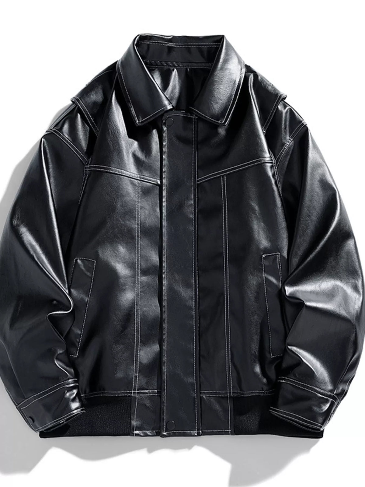 Men's Plus Size Leather Bomber Jacket