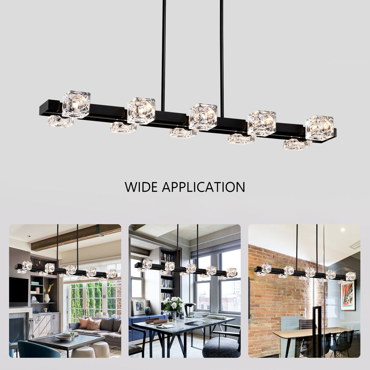 Rectangle Chandelier for Dining Room with 10-Light Metal Design