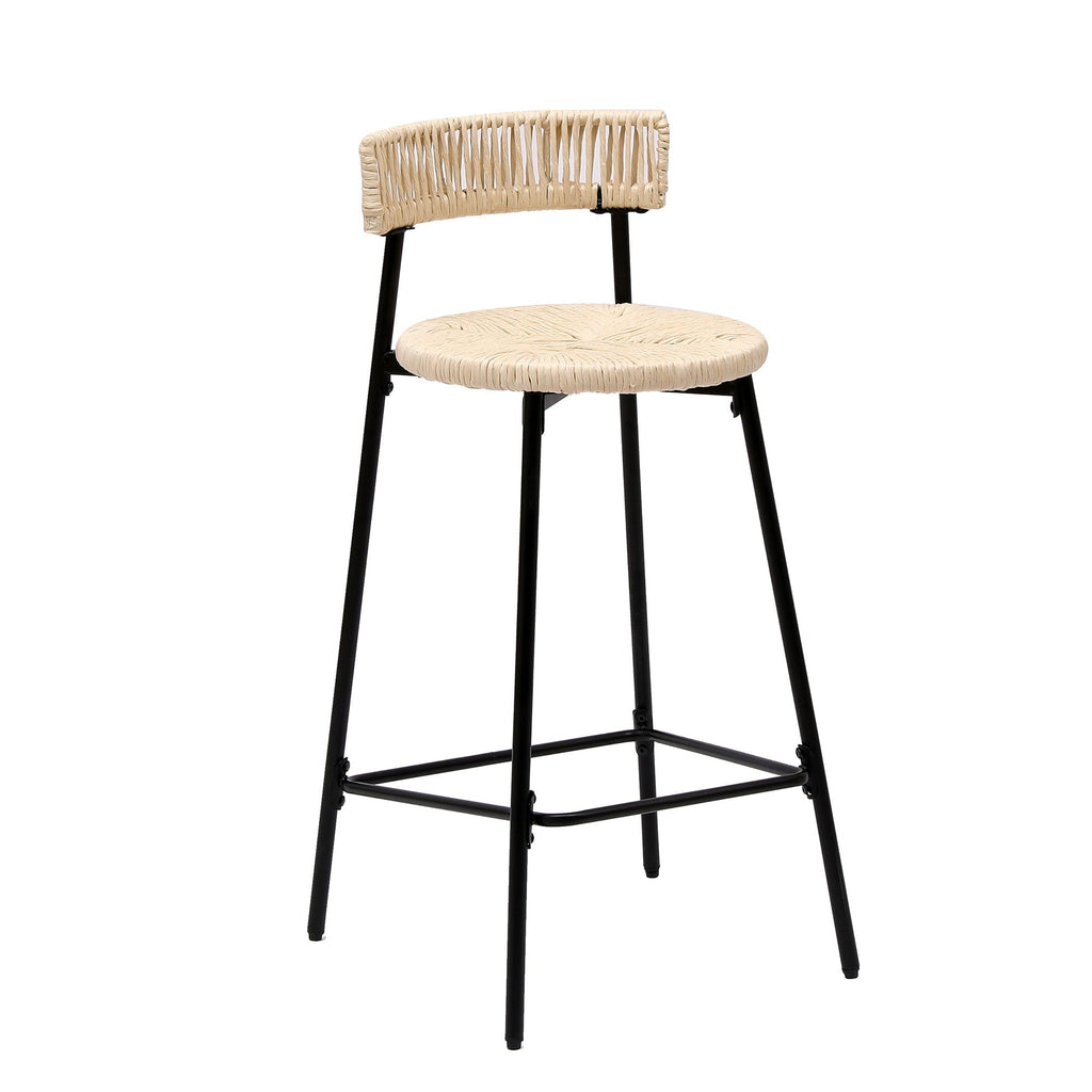 Boho Style Handwoven Paper Rope Counter Stools with Rubber Wood Frame - Light Brown or Beige