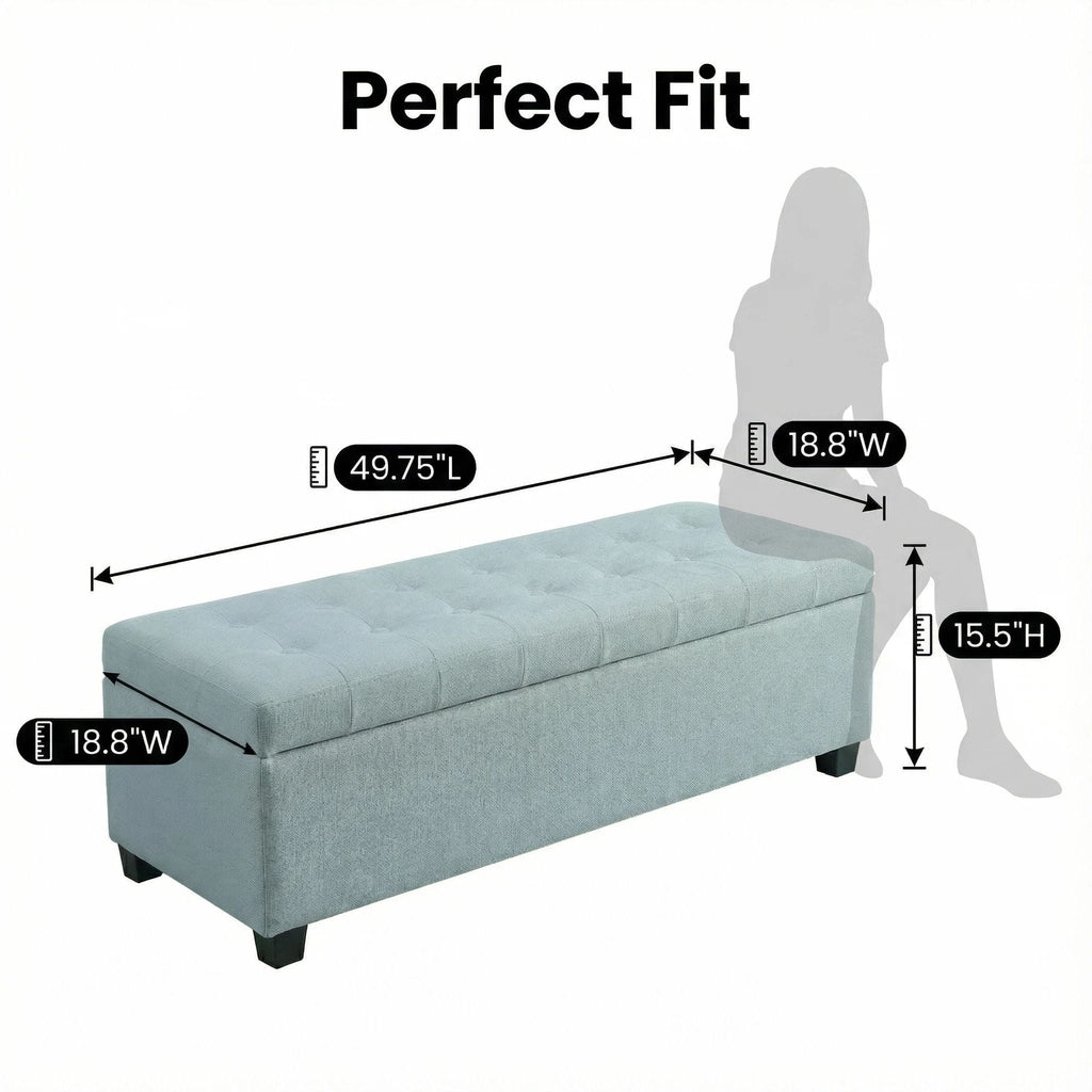 Elegant Tufted Storage Ottoman Bench with Hidden Storage - Dark Brown or Light Blue