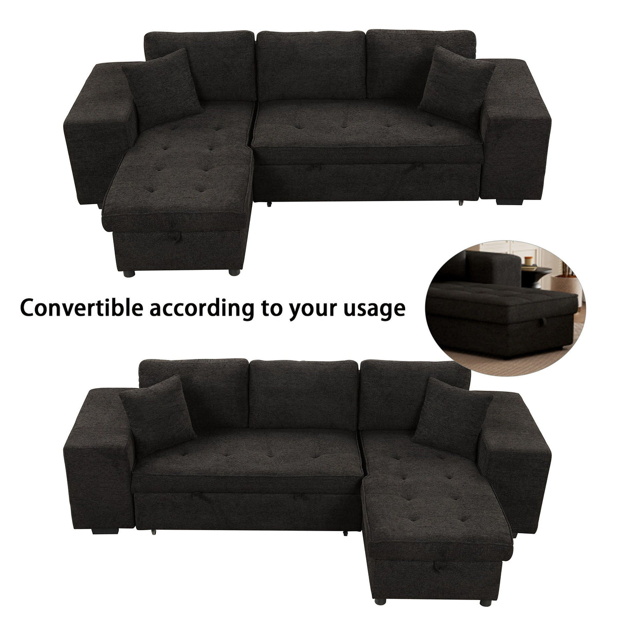 Reversible L-Shape Sleeper Sectional Sofa with Storage Chaise and 2 Stools - Multiple Colors