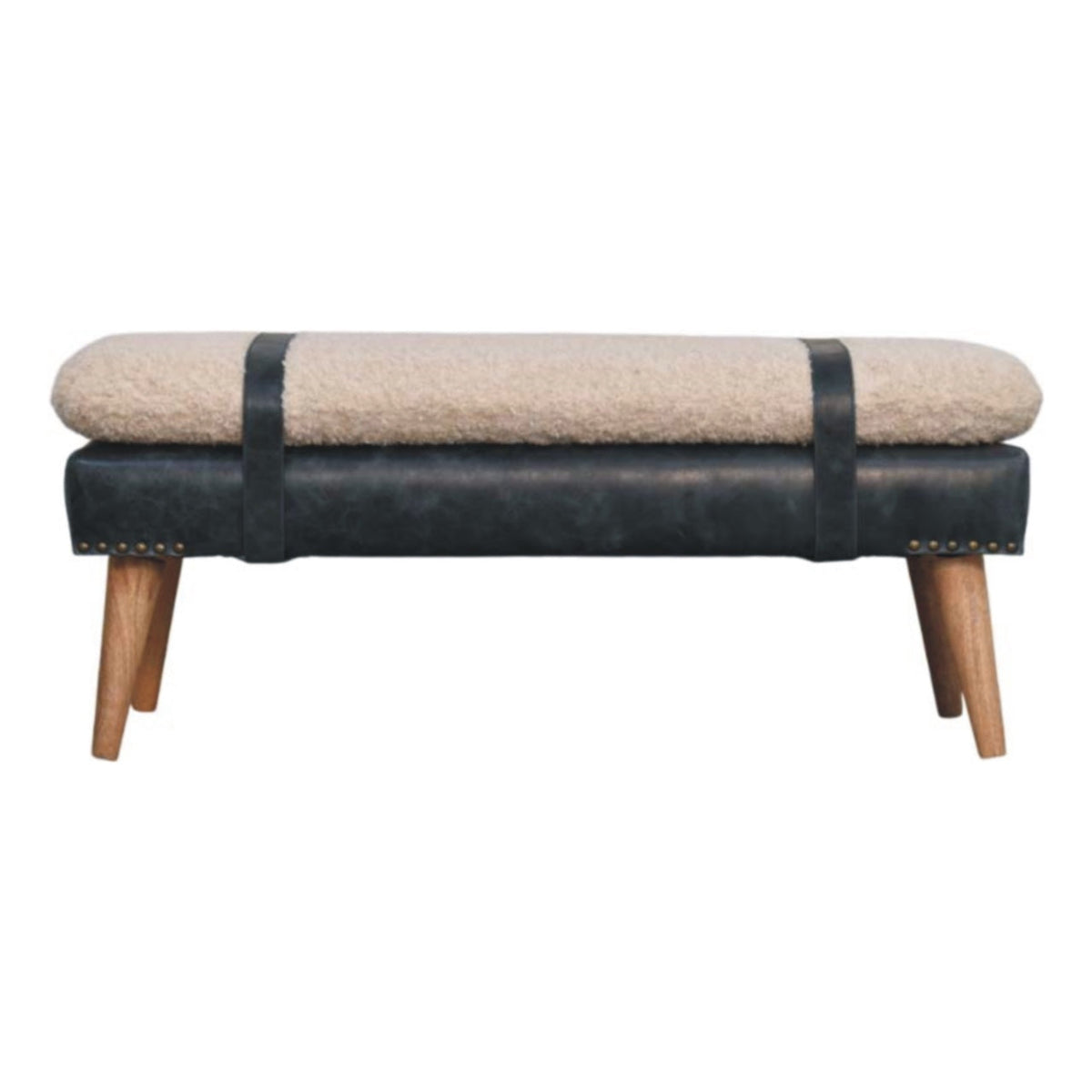 Boucle x Leather Upholstered Bench with Nordic Legs - Boucle & Leather