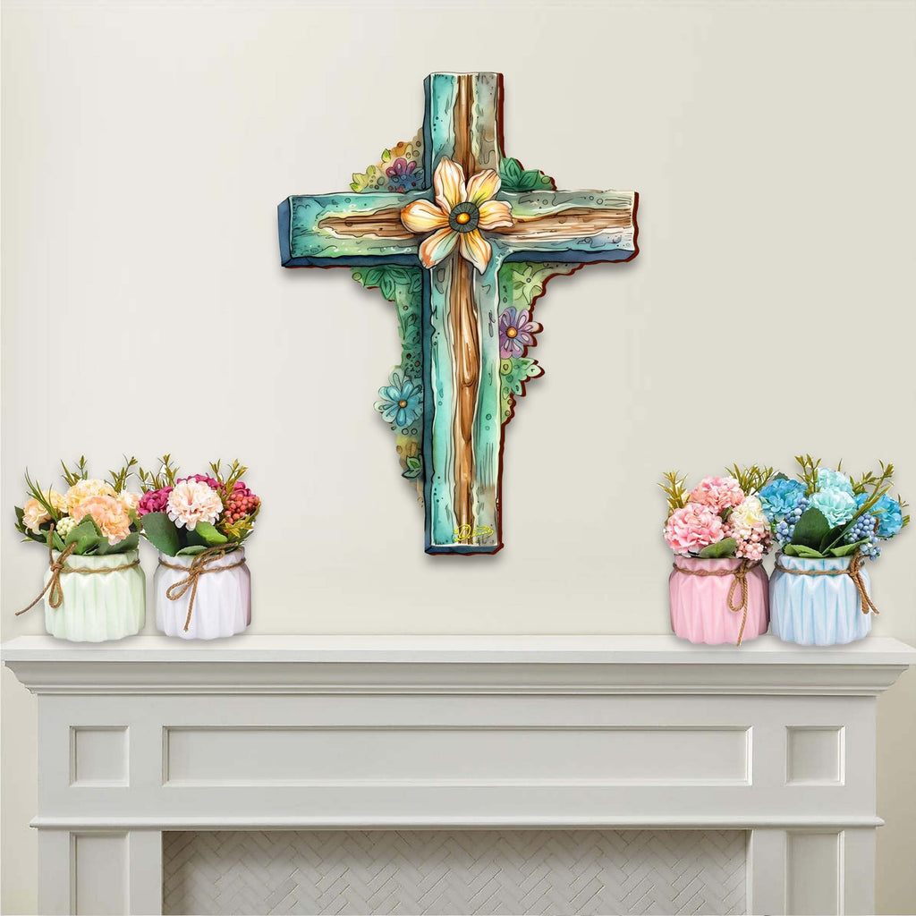 Teal Cross Holiday Door Decor by G. Debrekht - Easter Spring Decor - 8688164H