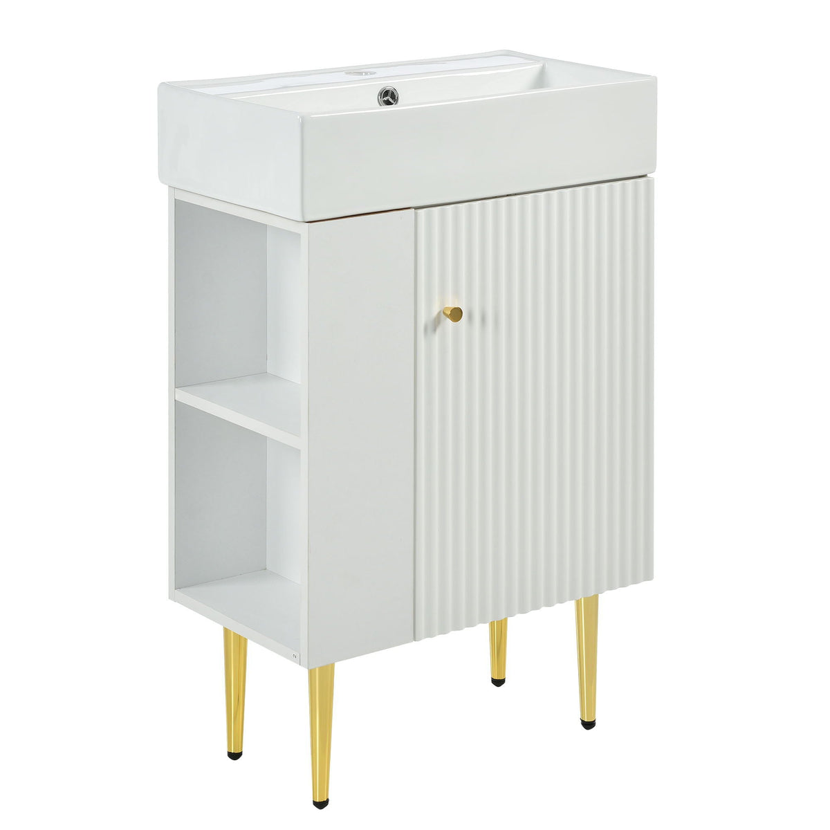 Bathroom Vanity with Single Ceramic Sink and Side Storage - Multiple Colors