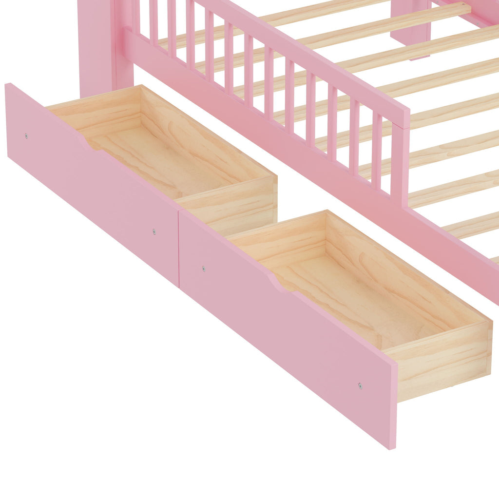 Twin Storage Bed with Headboard Rack & Under-Bed Drawers - Multiple Colors