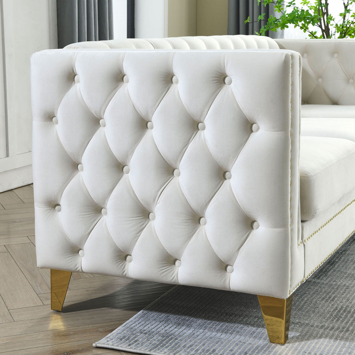 L-Shaped Corner Sofa, 5 Seater Sectional with Tufted Design – Beige or Dark Gray