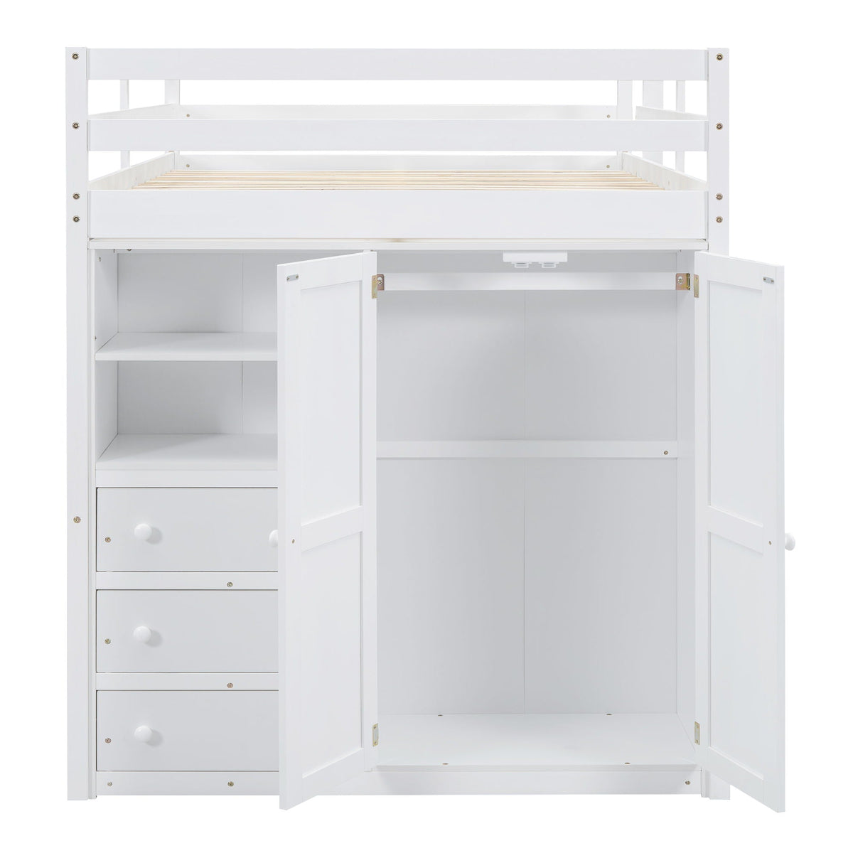 Full Size Loft Bed with Built-In Wardrobe, Shelves, and Drawers - White or Dark Gray