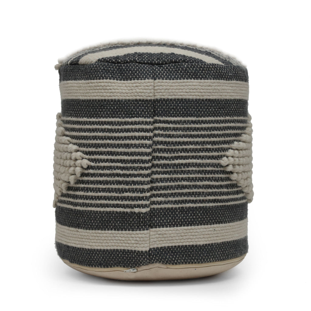 Handcrafted Cylindrical Pouf with Wool Upholstery - Dark Green, Black or Blue