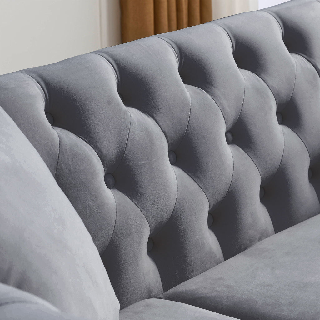 Chesterfield Sofa with Rolled Arms and Nailhead Trim – Solid Wood Frame
