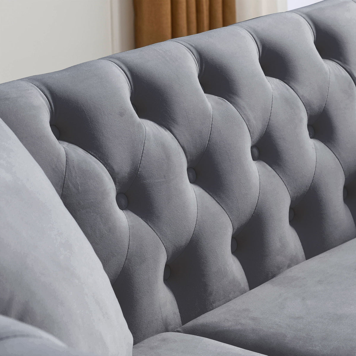 Chesterfield Sofa with Rolled Arms and Nailhead Trim – Solid Wood Frame