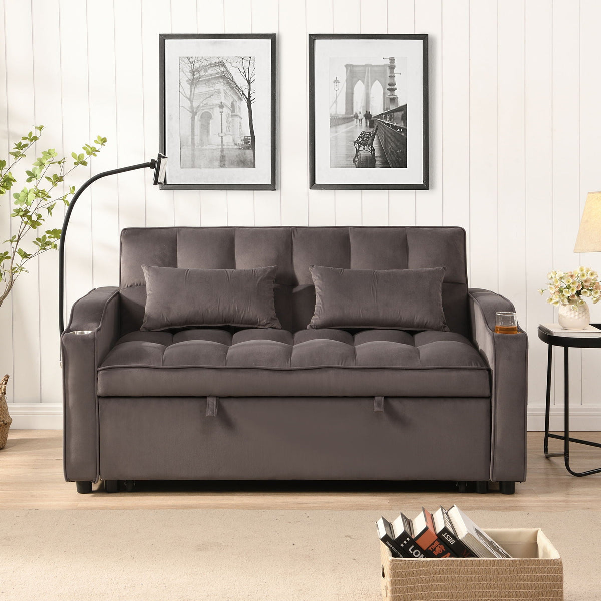 Modern Loveseat Futon Sofa with Pullout Bed and Adjustable Backrest - Multiple Colors