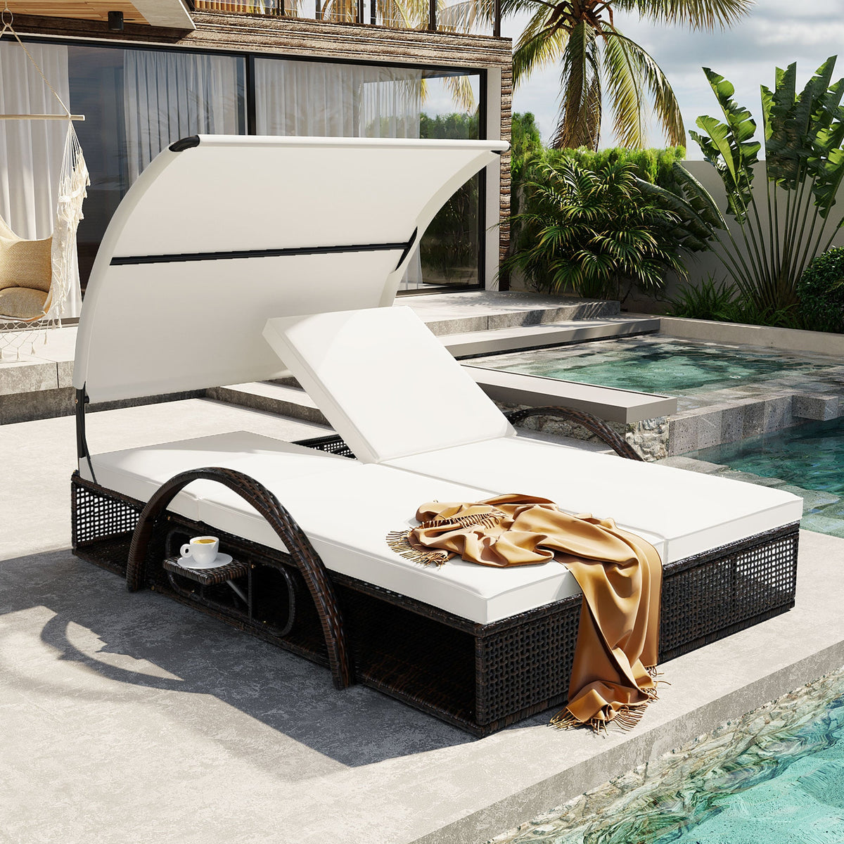 Outdoor Steel Frame Sun Lounger with Adjustable Backrest - Available in Beige, Blue, or Gray