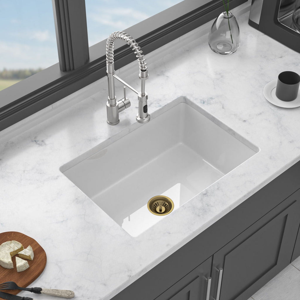 Single Bowl Ceramic Undermount Kitchen Sink with Dual Mount - White